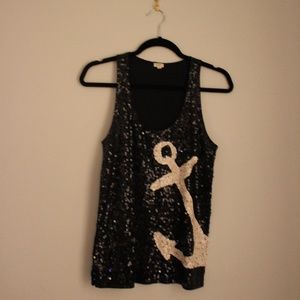 Navy J. Crew Sequin Anchor Top